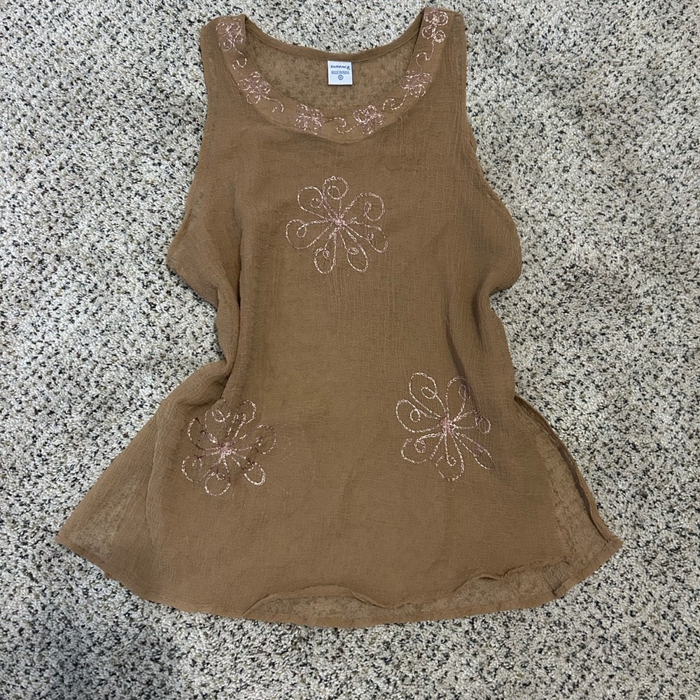Elegant Tan Embroidered Tank Top